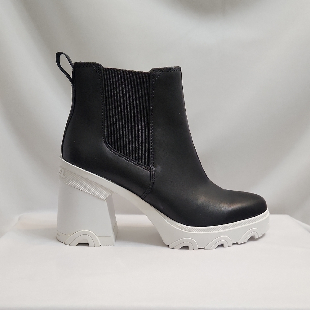 Sorel Brex Chelsea Black White Leather Chunky Heeled Ankle Boots (W Size 9) - Picture 2 of 14